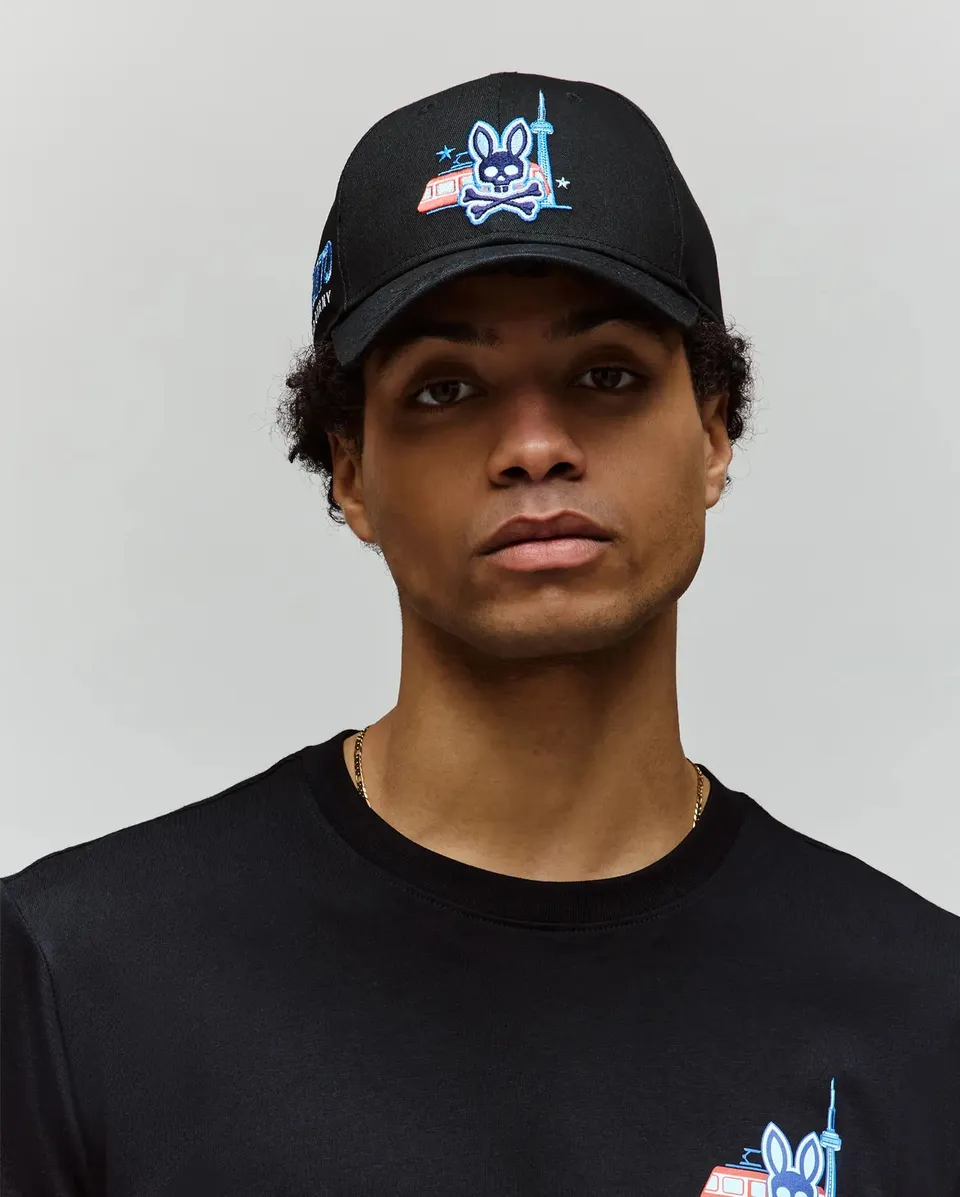 Psycho Bunny Accessories Toronto Baseball Cap cappellino nero in cotone