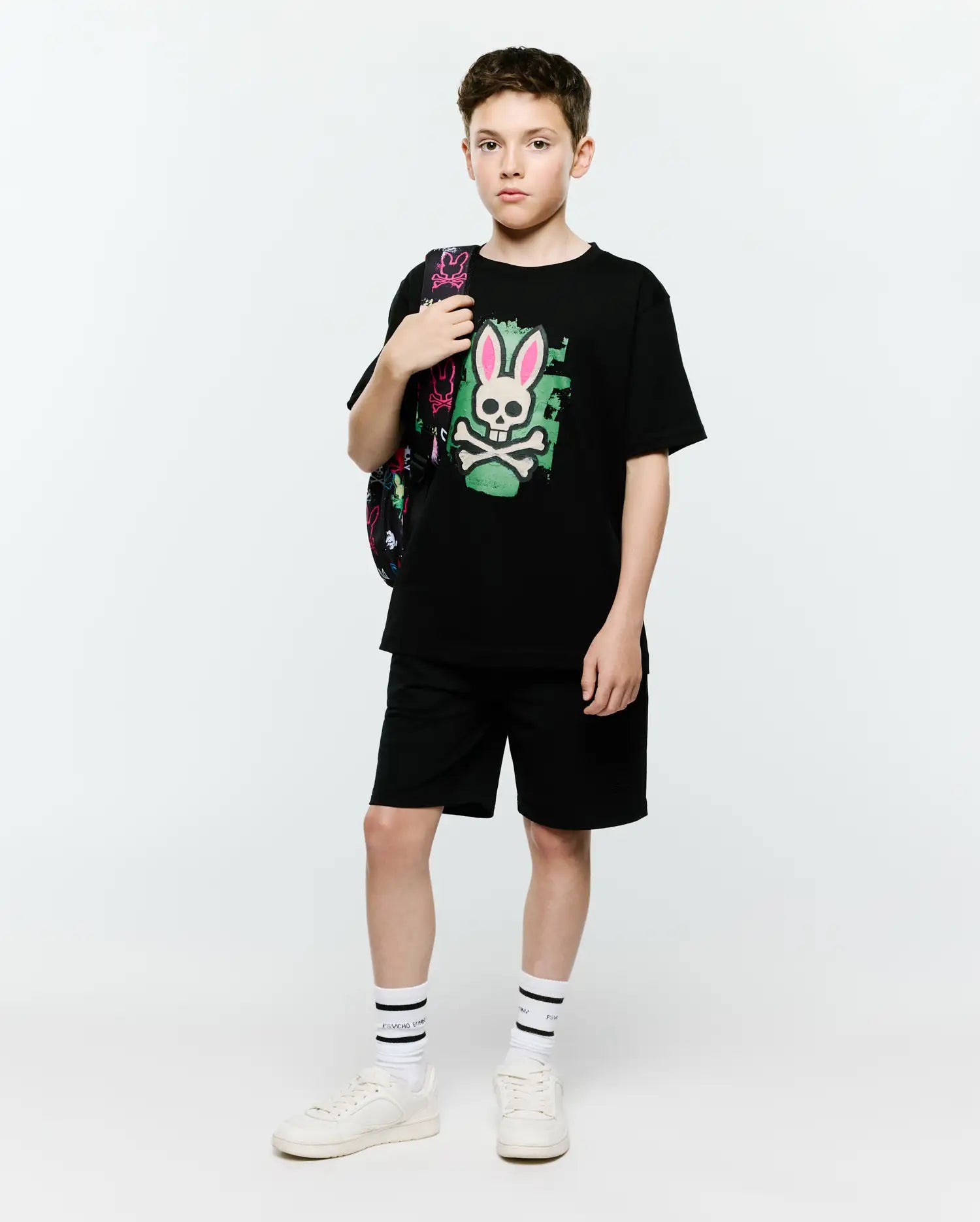 Psycho Bunny Kids Tees Marcus Graphic Tee KT0200193 t-shirt nera bambini cotone Pima