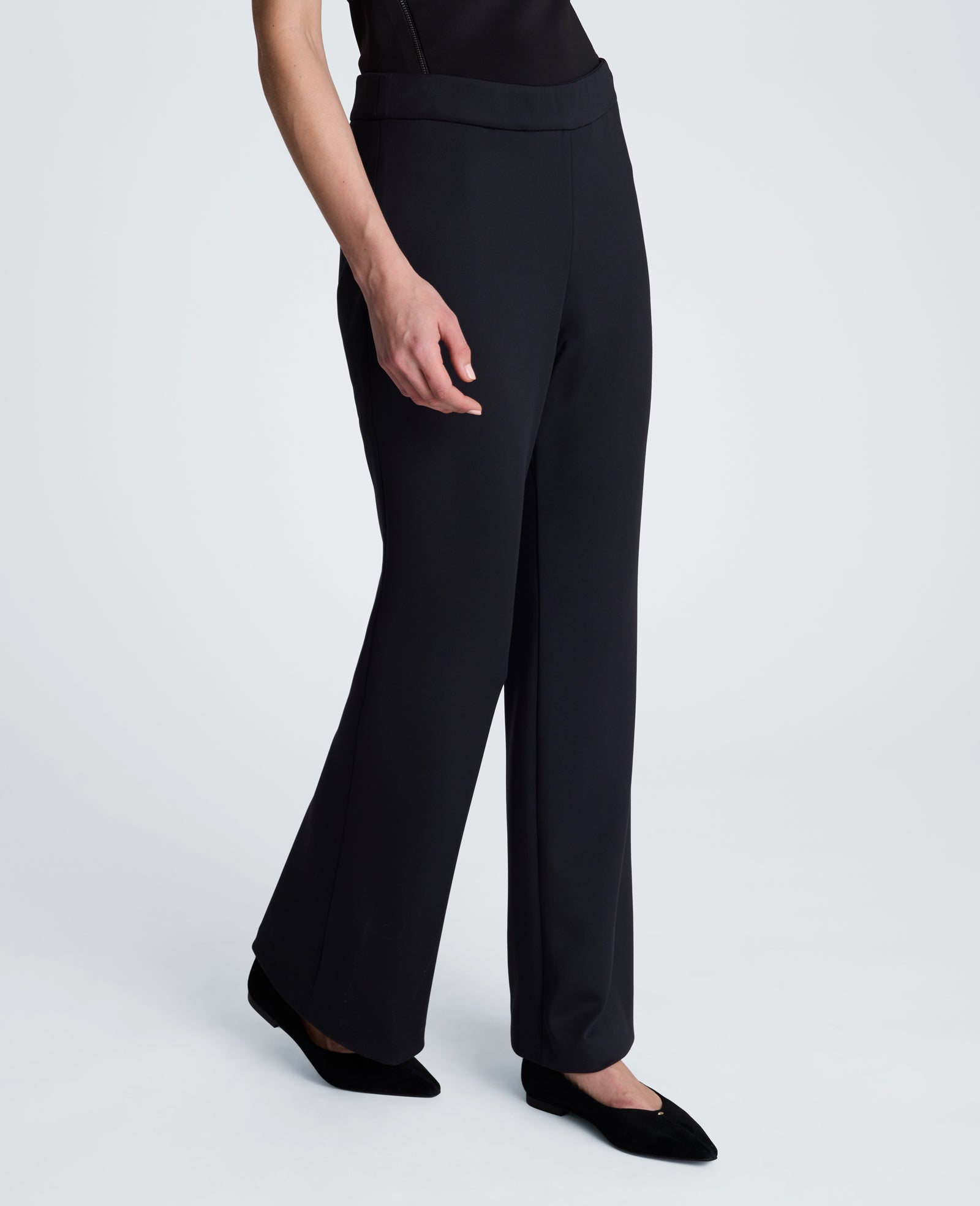 Kenneth Cole Reaction High Rise Pull On Flare Zip Back Pant pantaloni neri vita alta XS-XL