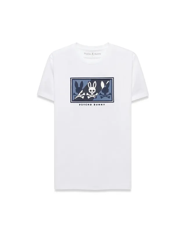 Psycho Bunny Men's Tees Desmond Graphic Tee t-shirt bianca in cotone Pima
