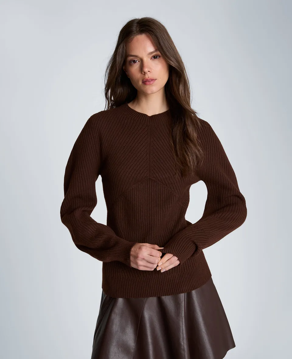 Kenneth Cole Reaction Clothing Mock Neck Seamless Traveling Ribbed Sweater maglia marrone XS-XL a coste