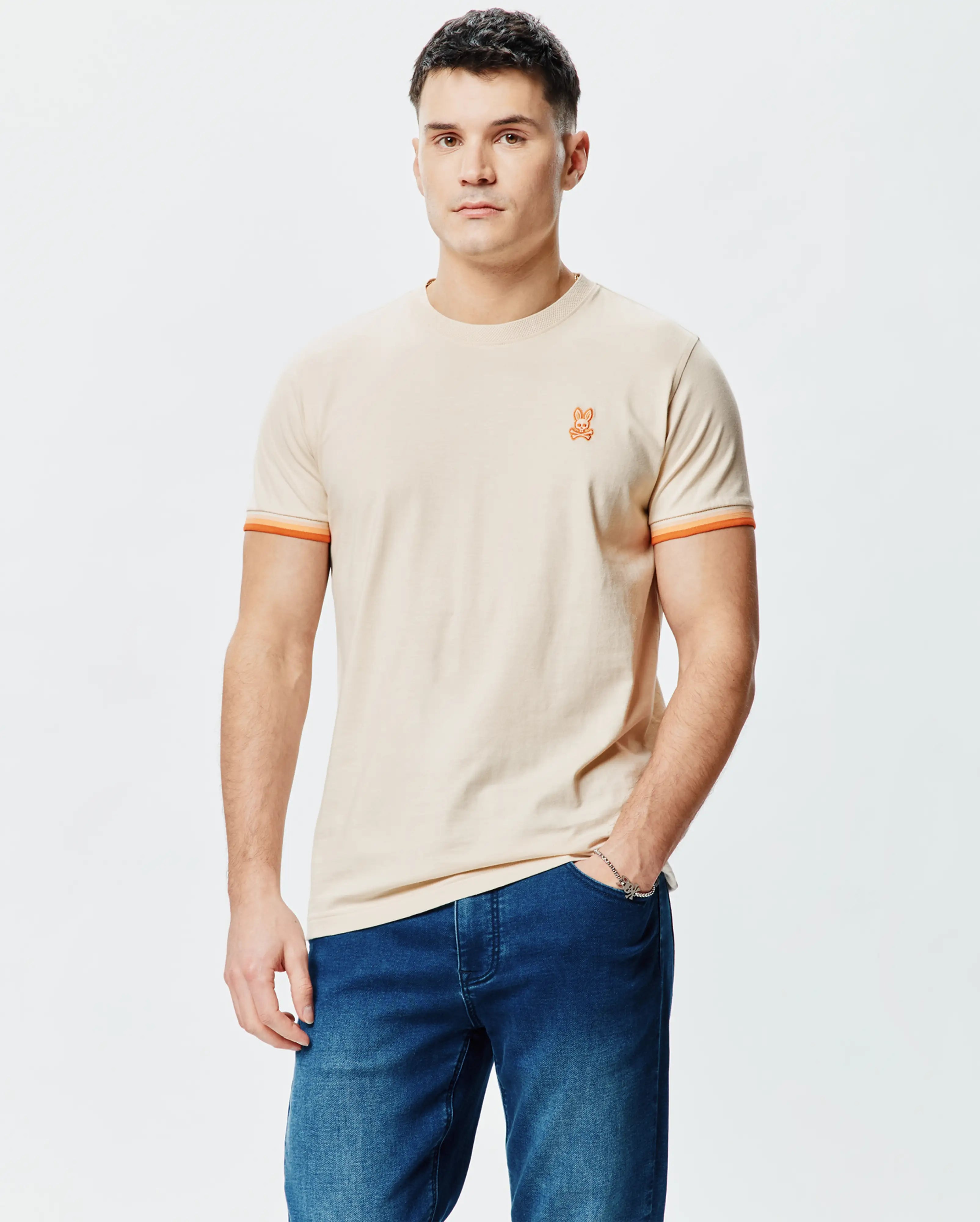 Psycho Bunny Holden Tee t-shirt beige XXS-XXXL in cotone Pima