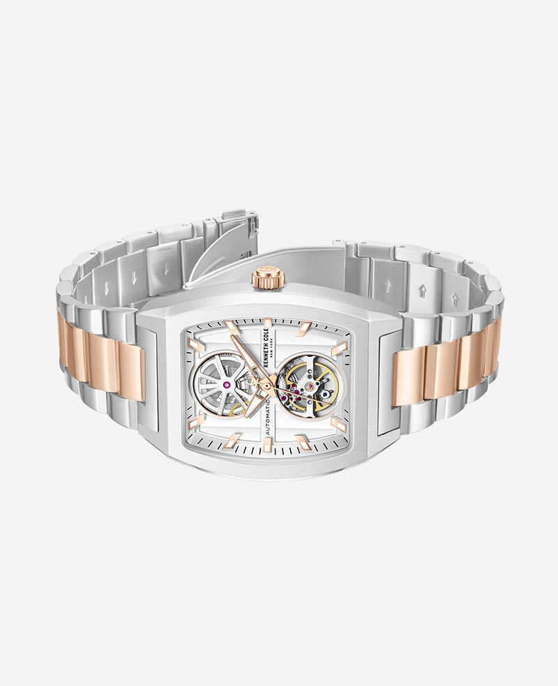 Kenneth Cole Reaction Watches Skeleton Automatic Two-Tone Stainless Steel Bracelet Watch orologio automatico bicolore