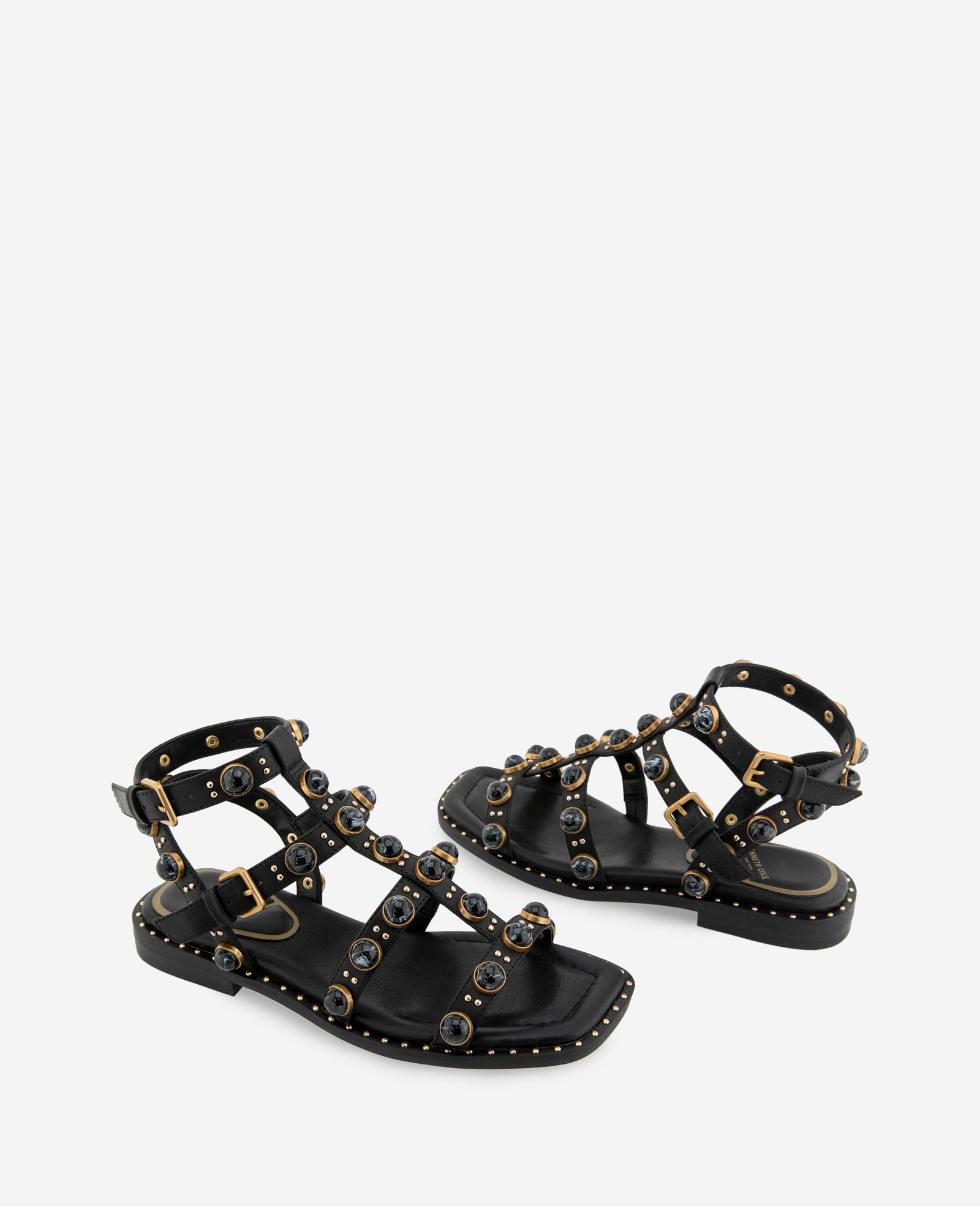 Kenneth Cole Reaction Shoes Ruby Leather Jewel Gladiator Sandal sandalo nero