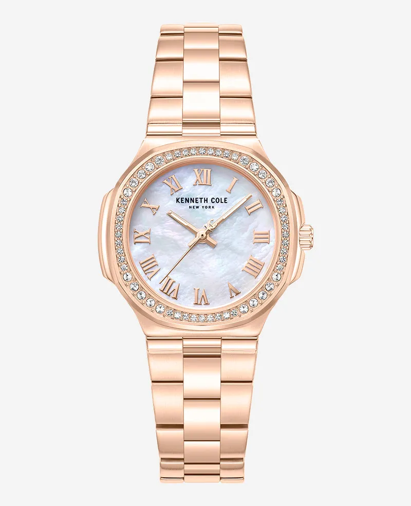 Kenneth Cole Reaction Watches Classic Crystal Lined Outer Dial orologio rosa oro