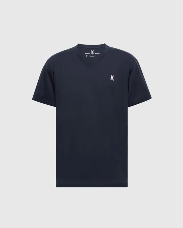 Psycho Bunny Men's Tees Classic V Neck Tee B6U100ARPC T-shirt blu navy in cotone Pima