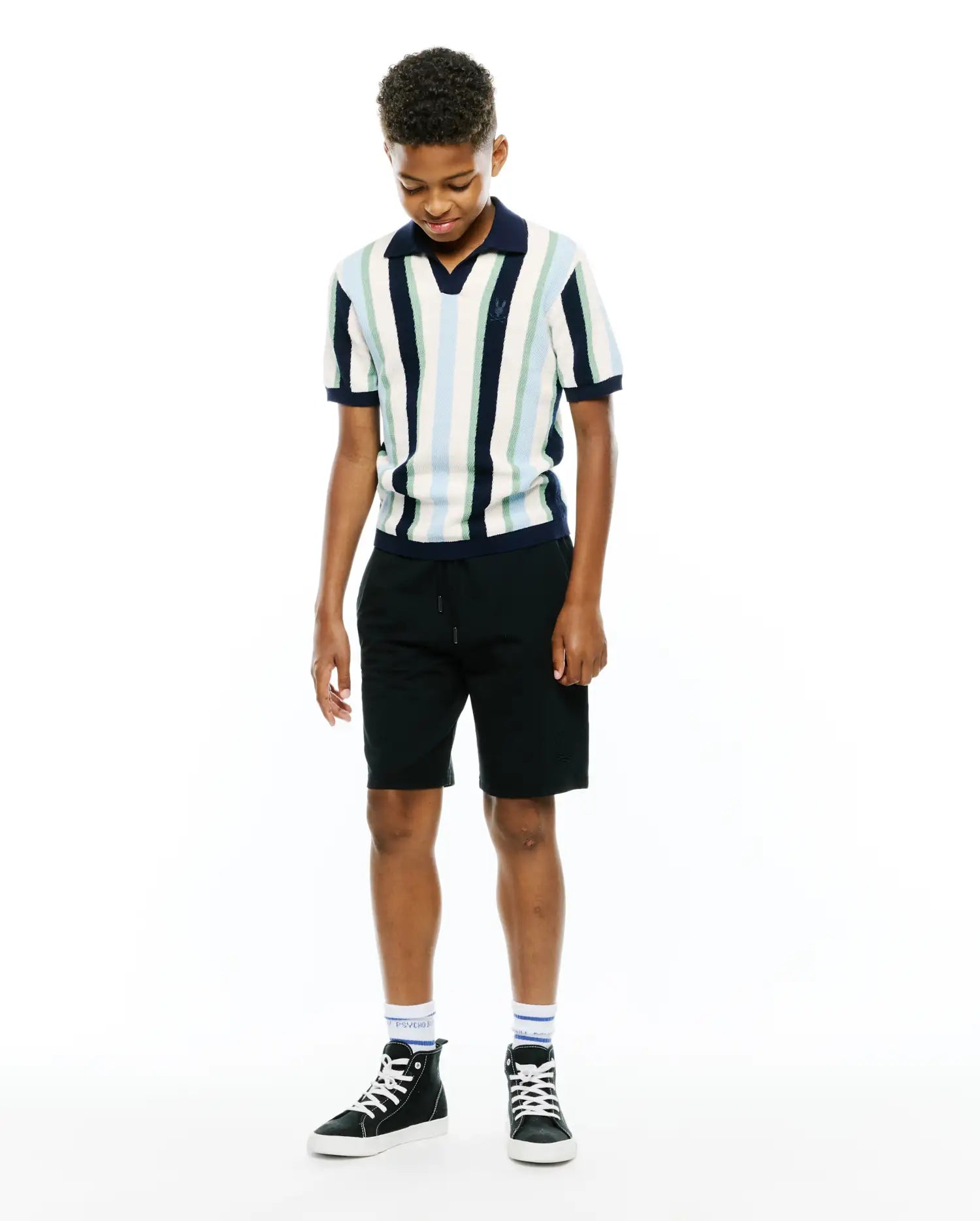 Psycho Bunny Kids Polo Shirts Wren Stripe Knit Polo polo 423 blu 100% cotone