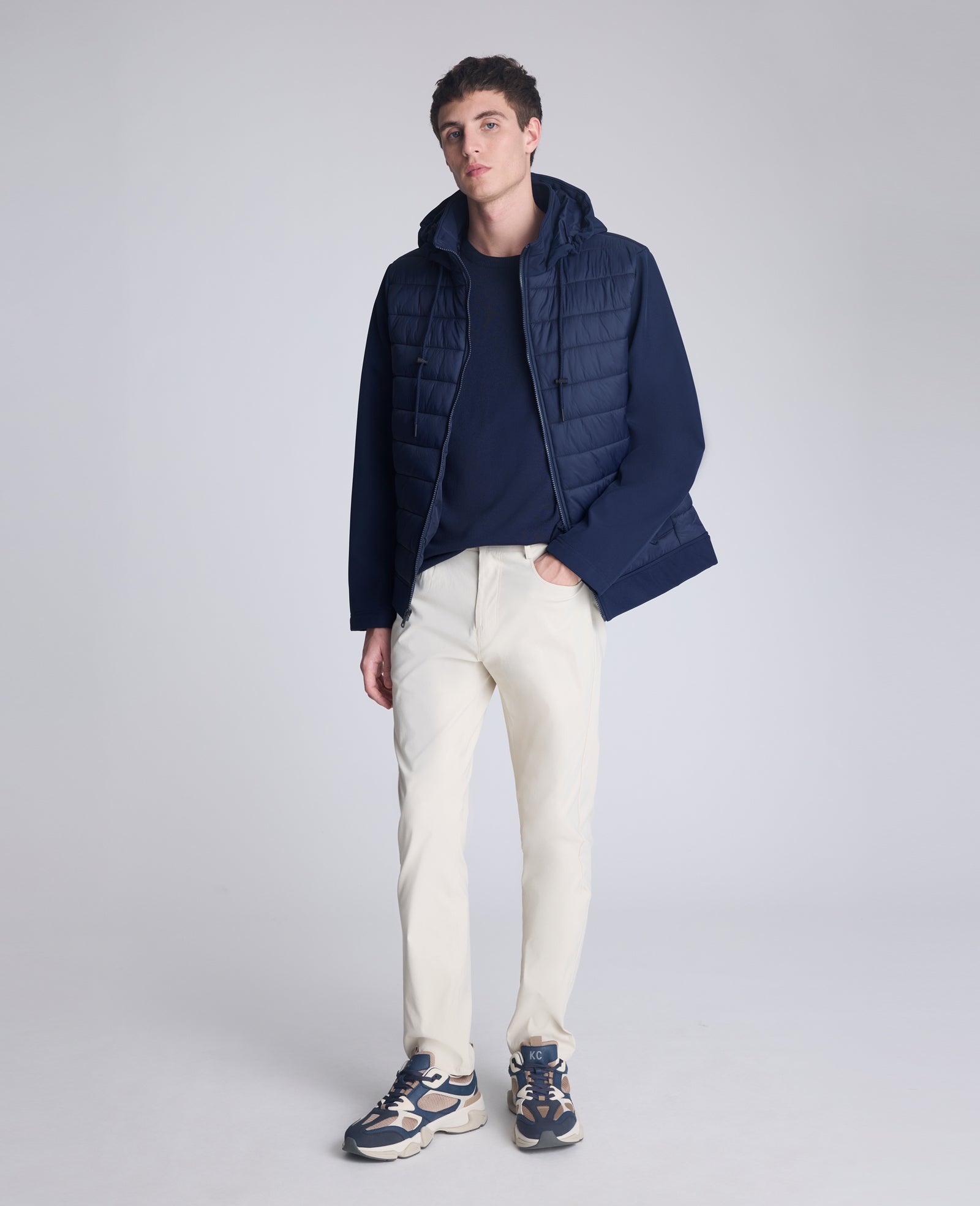 Kenneth Cole Reaction Mixed Media Hooded Soft Shell Jacket giacca blu navy imbottita