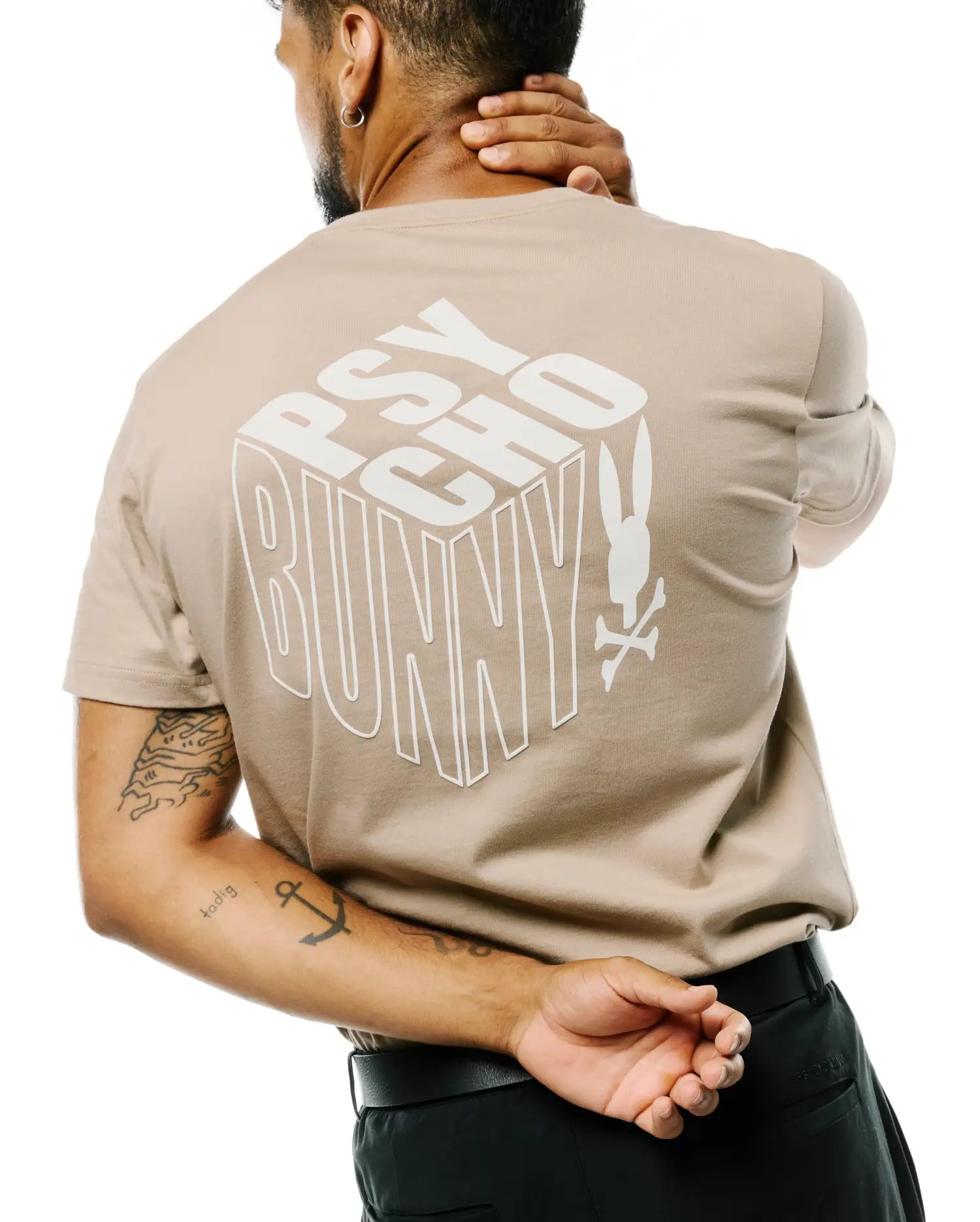 Psycho Bunny Men's Tees Conan Pima Back Graphic Tee t-shirt Stone in cotone Pima