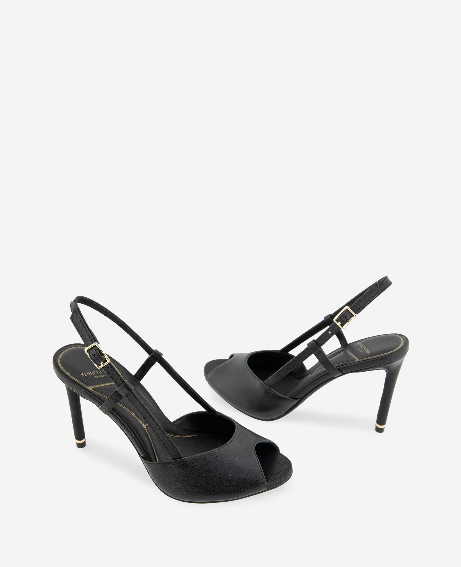 Kenneth Cole Reaction Londyn Leather peep toe tacco pelle nera
