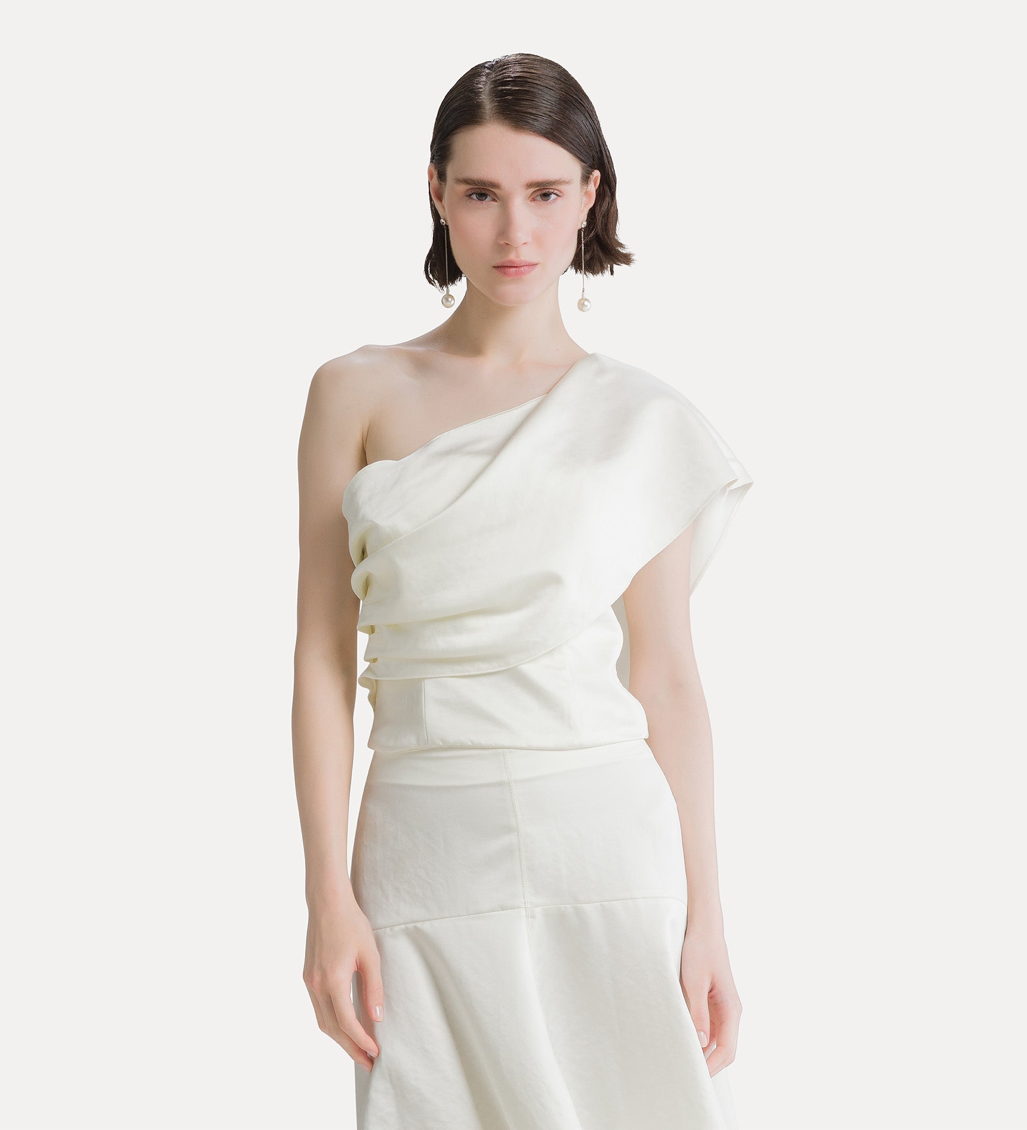 Forte top duchesse monospalla bianco con stola removibile