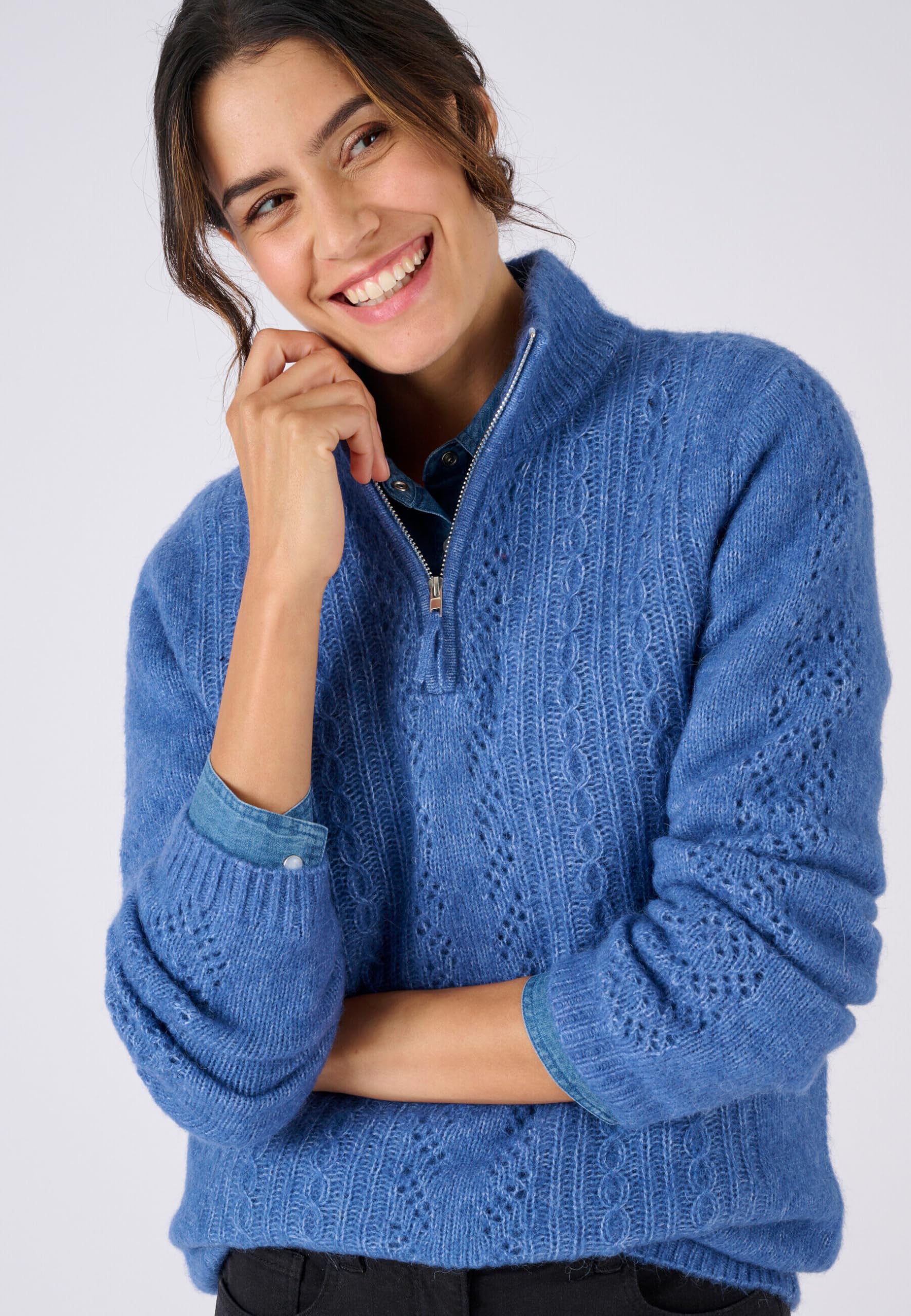 Damart Prêt-à-porter Maglione colletto con zip maglione blu 38-40 misto alpaca