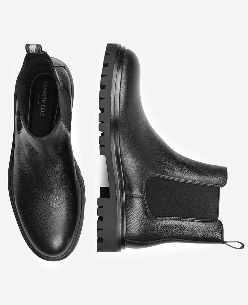 Kenneth Cole Reaction Baylin Lug Sole Chelsea Boot stivaletti neri 7M in pelle