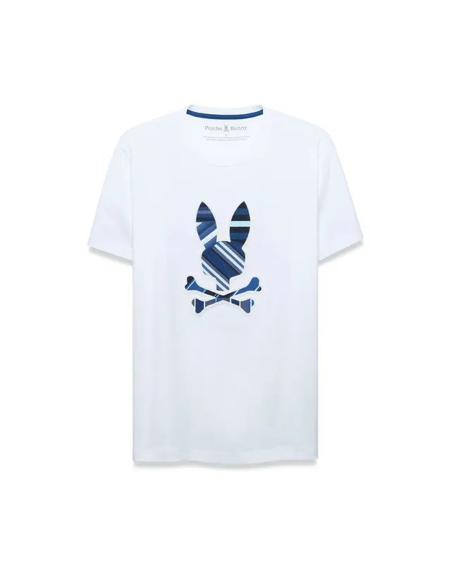 Psycho Bunny Men's Tees Drew Graphic Tee T-shirt bianca in cotone Pima
