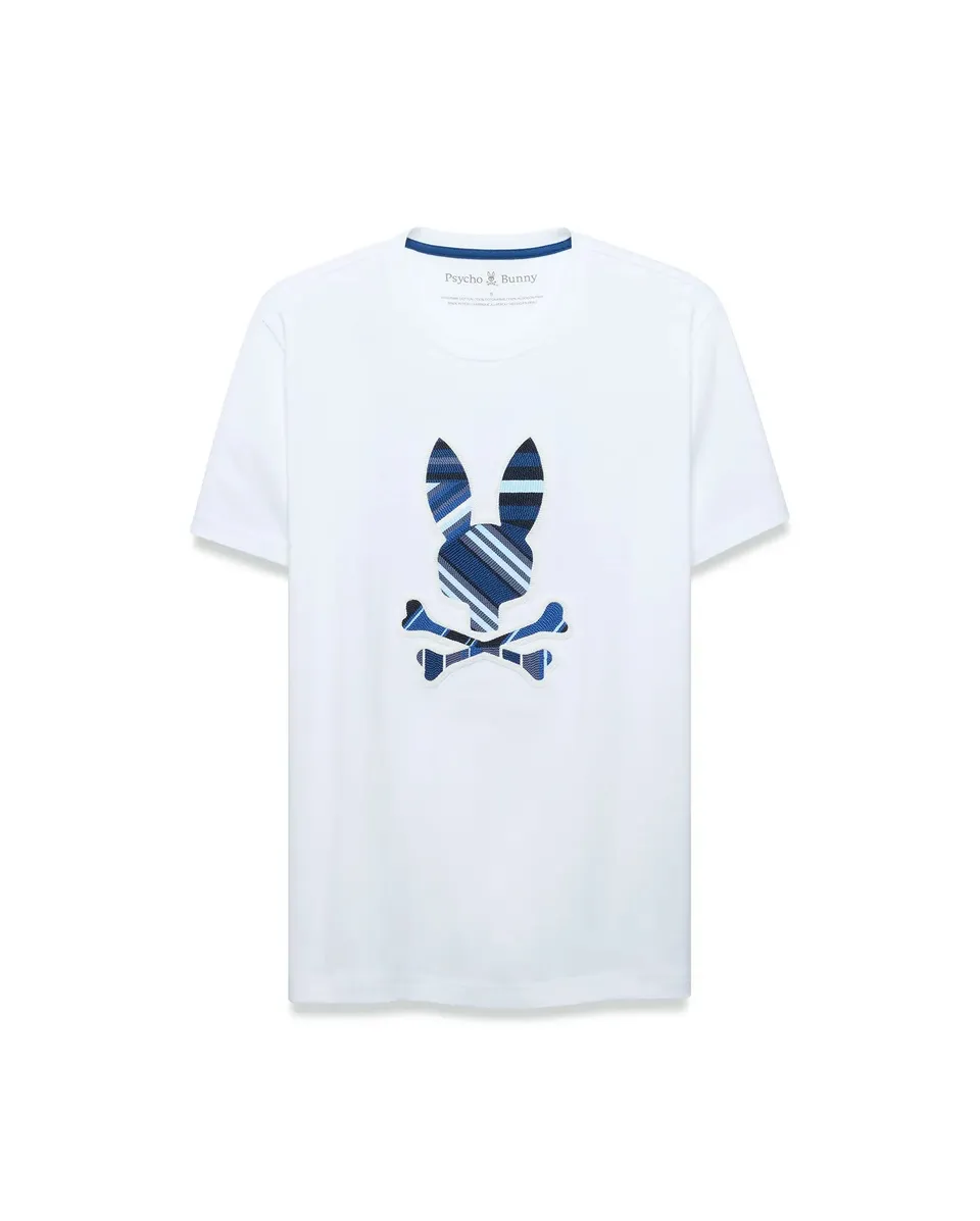 Psycho Bunny Men's Tees Drew Graphic Tee T-shirt bianca in cotone Pima