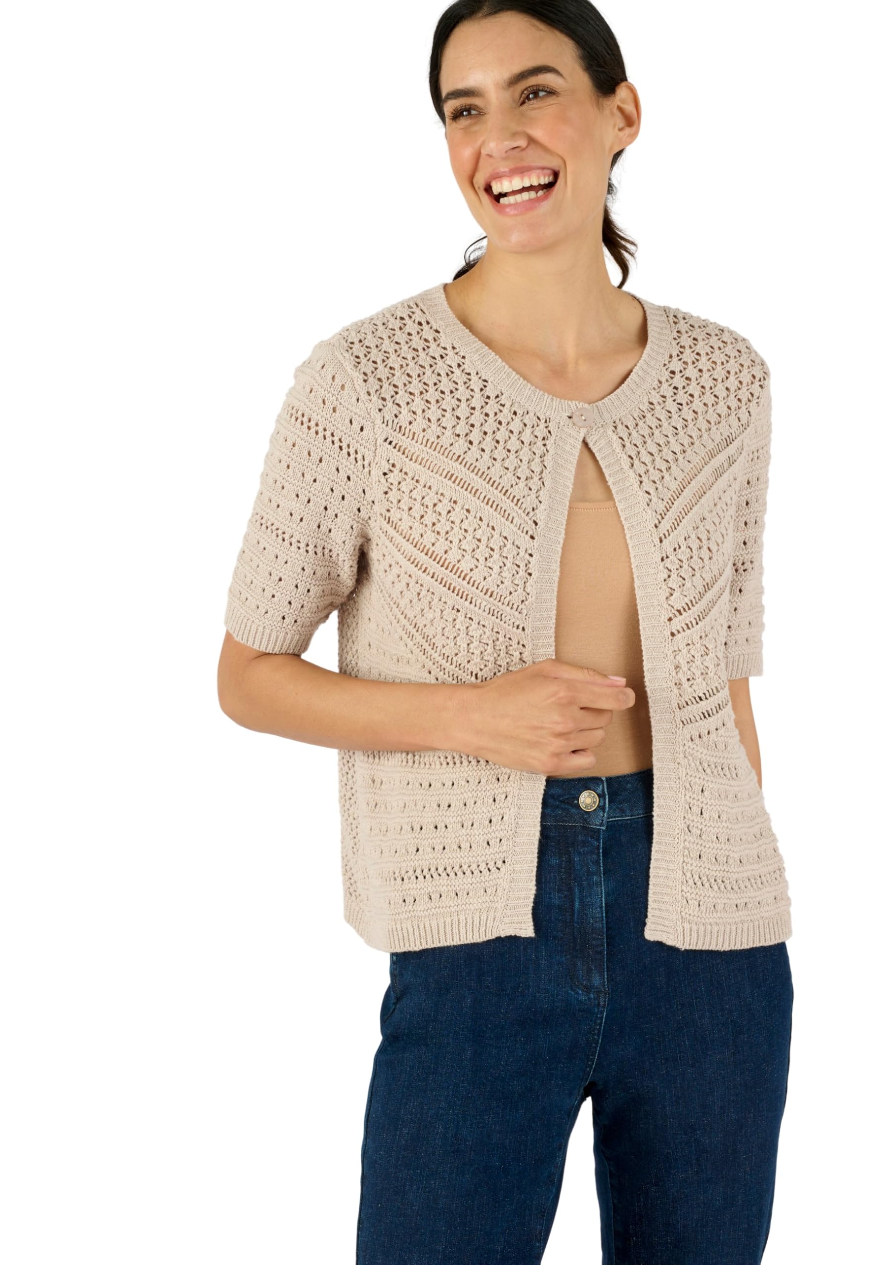 Damart Prêt-à-porter Giubbotto bolero Maglia Donna XS bianco cotone traforato