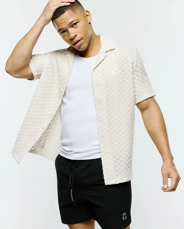 Psycho Bunny Men's Shirts Eli Crochet Shirt MT0300147 camicia beige crochet