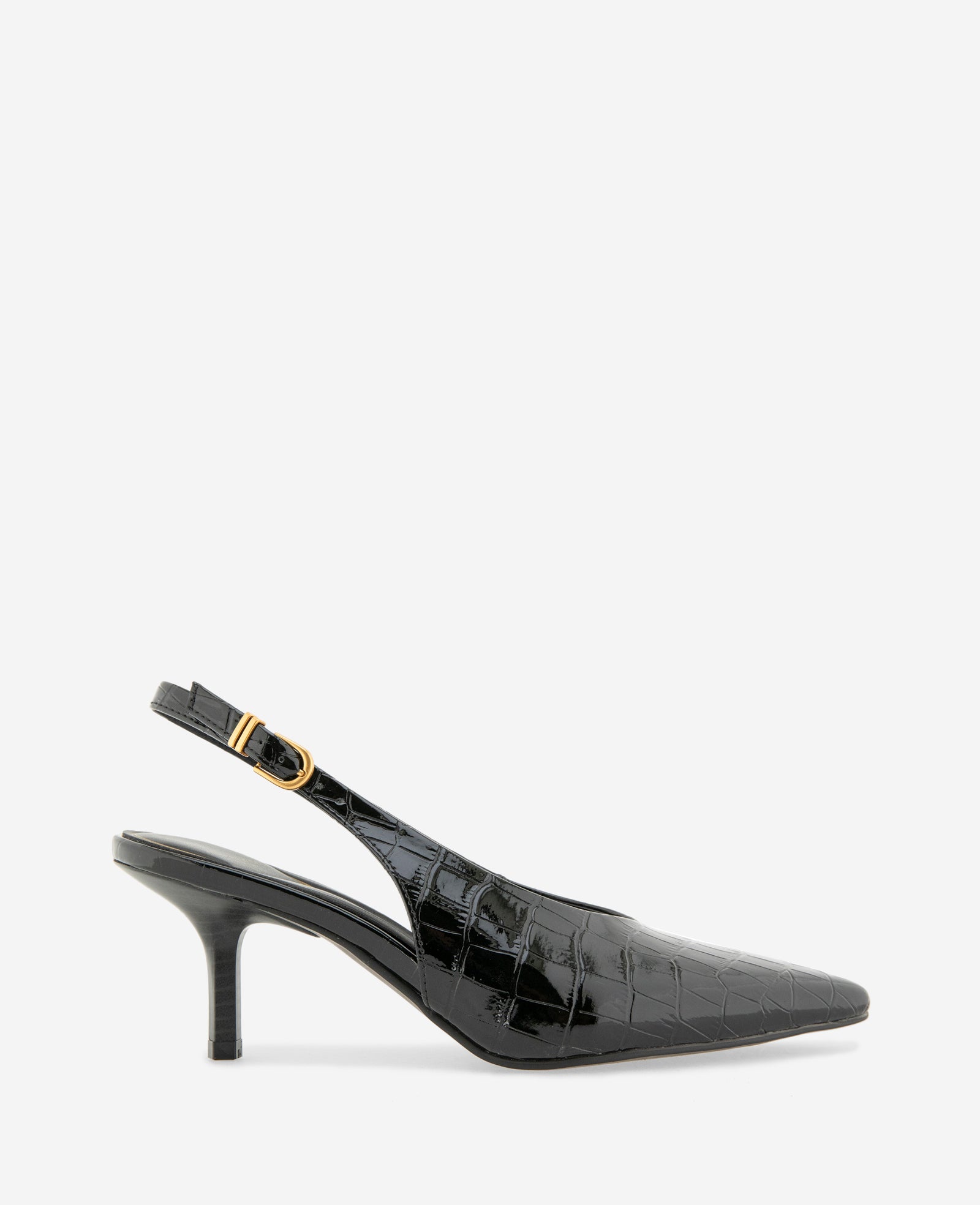 Kenneth Cole Reaction Shoes Ulysses Croco Patent Slingback Heel décolleté nere tacco 6,6 cm