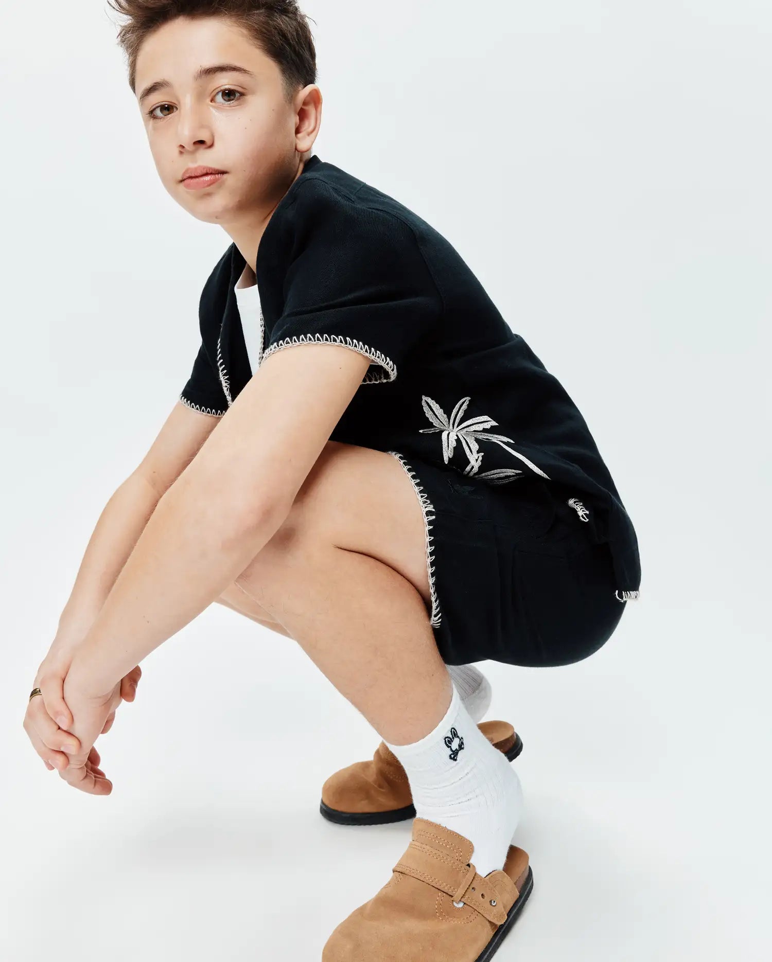 Psycho Bunny Kids Bottoms KIDS BRAD LINEN SHORT 4-8 1/4 KB0700013 bermuda nera in lino e cotone