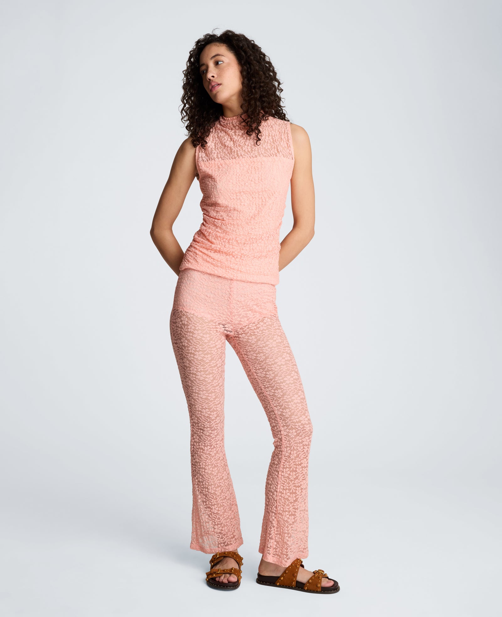 Kenneth Cole Reaction Clothing Stretch Lace Pull On Flare Pant with Inner Short pantaloni flare pesca con shorts