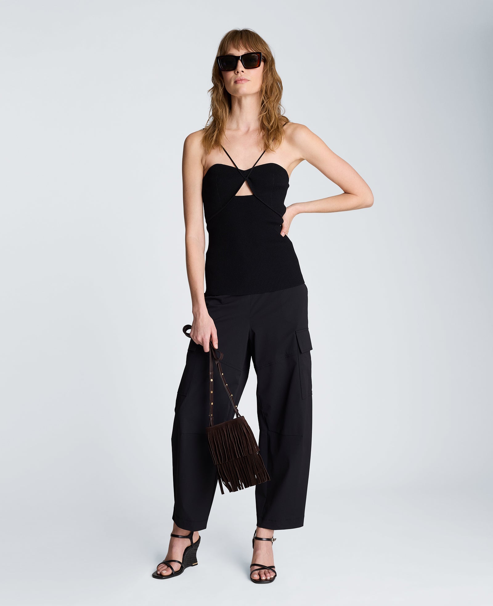 Kenneth Cole Reaction Clothing Pull On Barrel Leg Pant with Cargo Pockets pantaloni neri