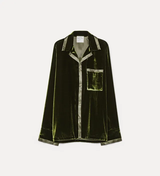 Forte camicie camicia pigiama in velluto seta e viscosa Woods verde