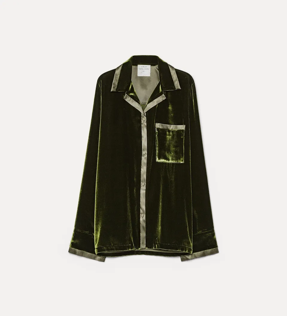 Forte camicie camicia pigiama in velluto seta e viscosa Woods verde