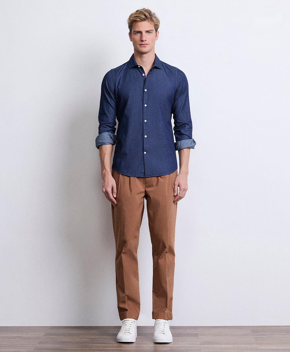 Markup Uomo Camicie Camicia manica lunga collo francese in denim camicia