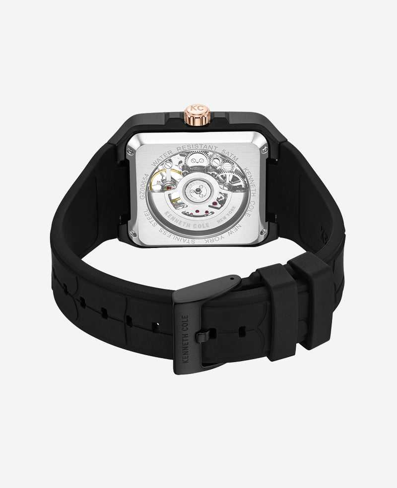Kenneth Cole Reaction Watches Skeleton Automatic Silicone Watch orologio nero