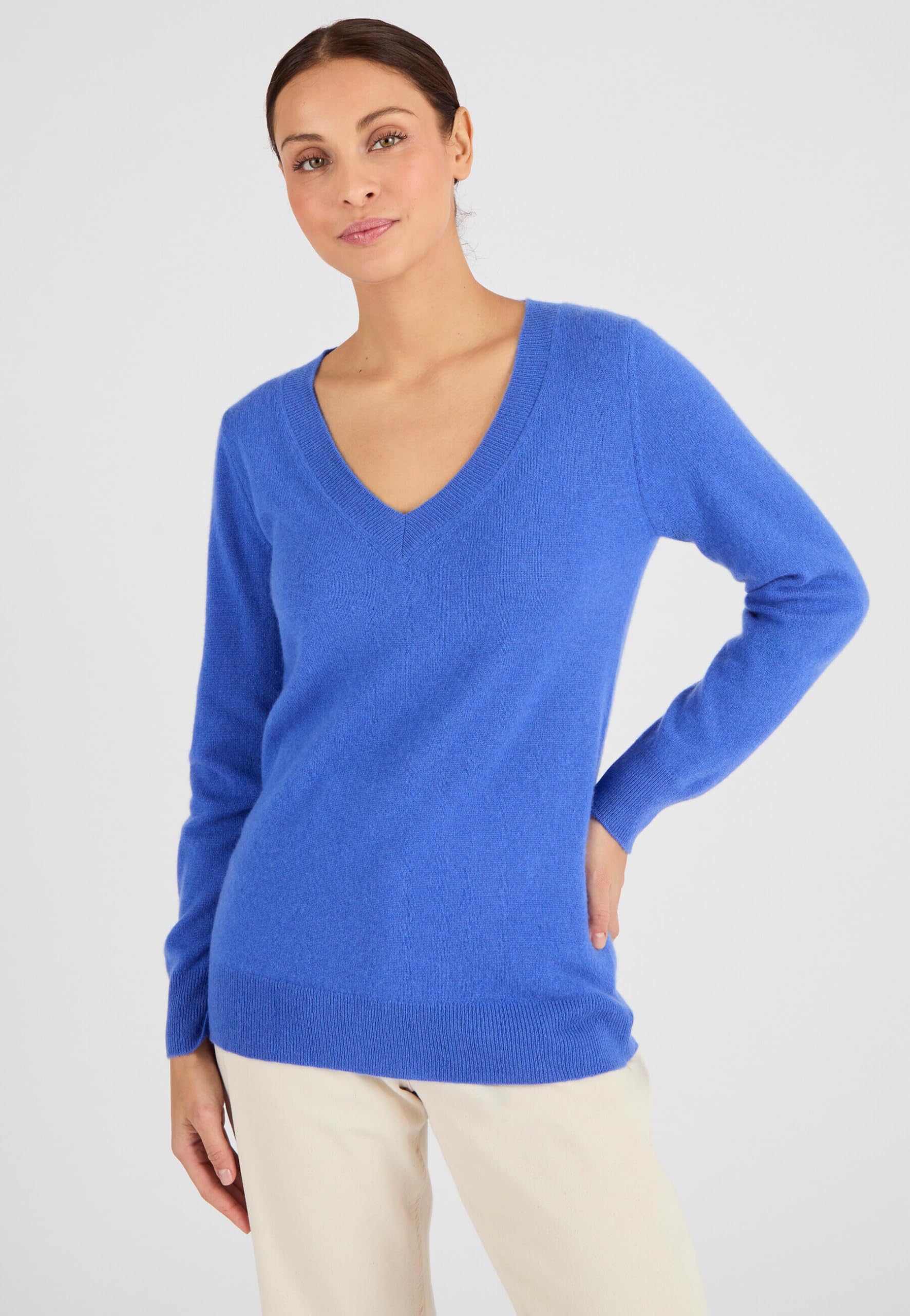 Damart Prêt-à-porter Maglione donna puro cashmere scollo V Blu 38-44