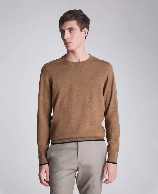Kenneth Cole Reaction Clothing Crew Neck Sweater with Tipping Details maglione marrone