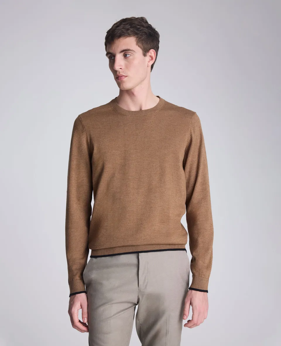 Kenneth Cole Reaction Clothing Crew Neck Sweater with Tipping Details maglione marrone