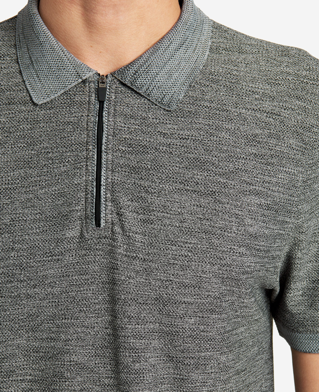 Kenneth Cole Reaction Clothing Zip-Up Knit Polo polo grigia mélange