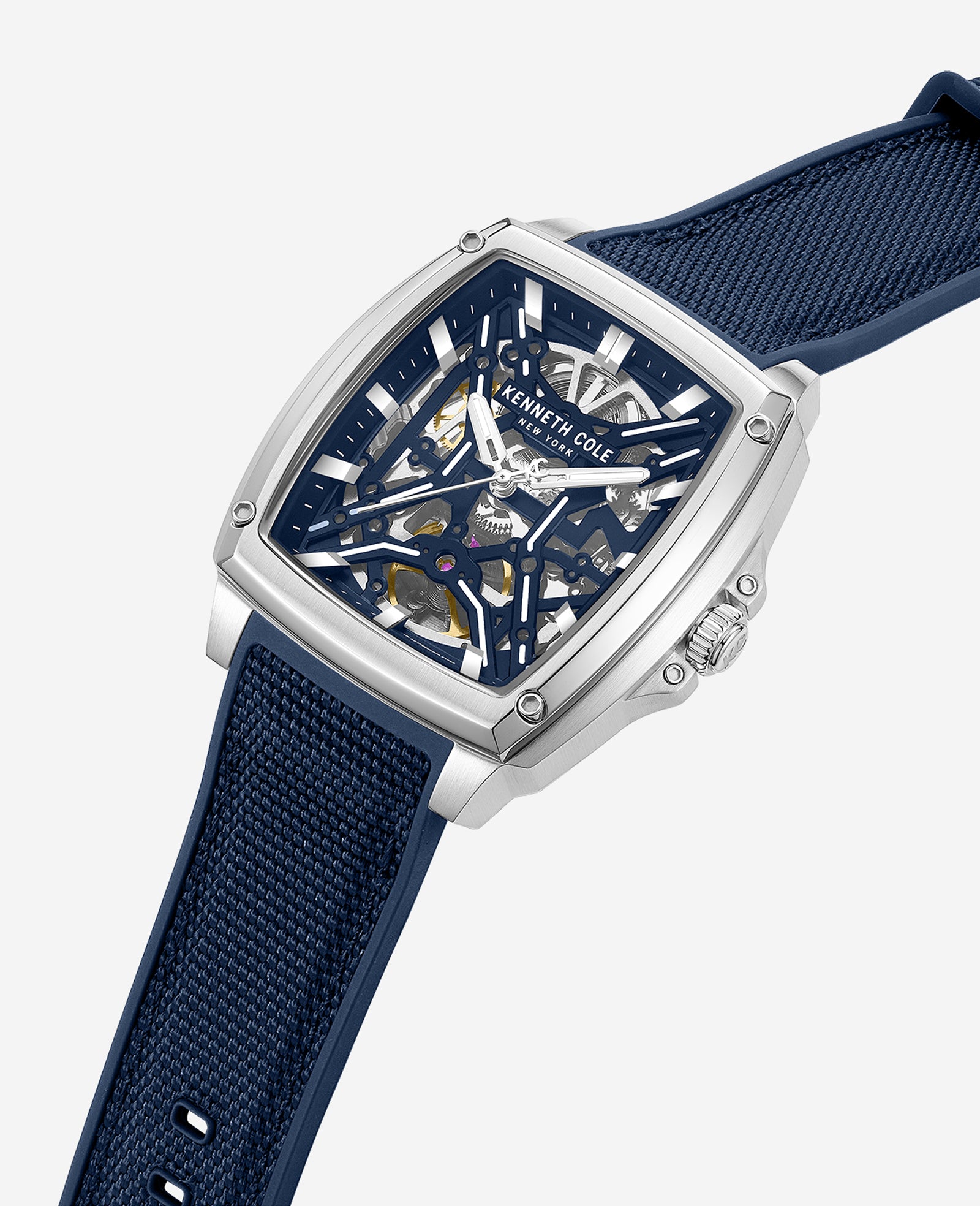 Kenneth Cole Reaction Watches Skeleton Automatic Silicone Strap Watch orologio blu automatico