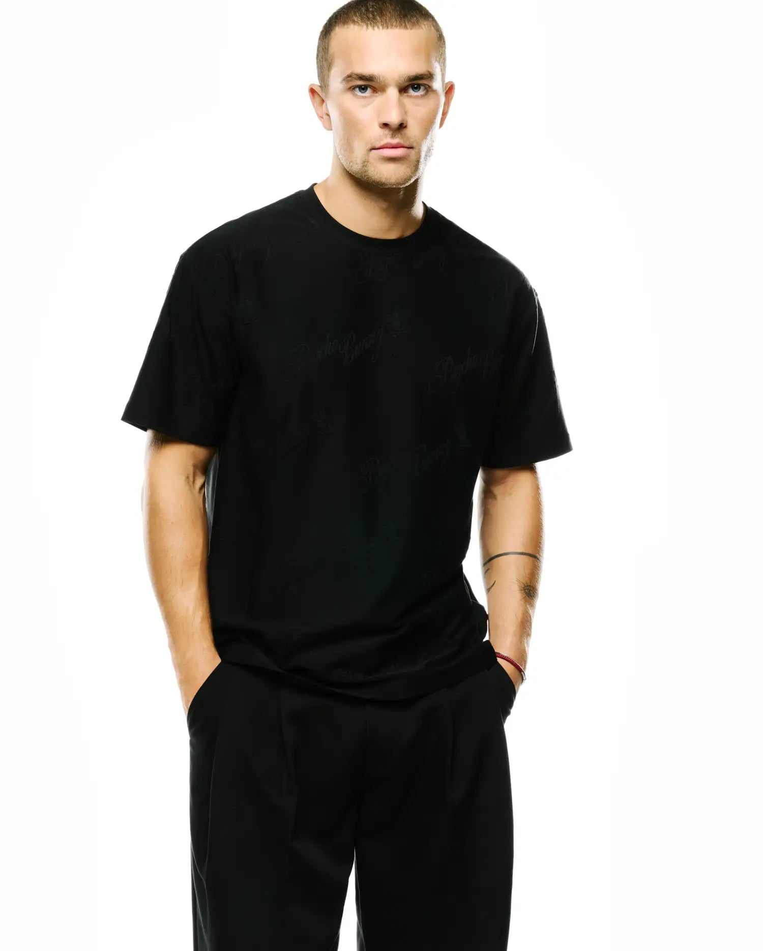 Psycho Bunny Men's Tees Mens Lenny Relaxed Jacquard Tee maglietta nera