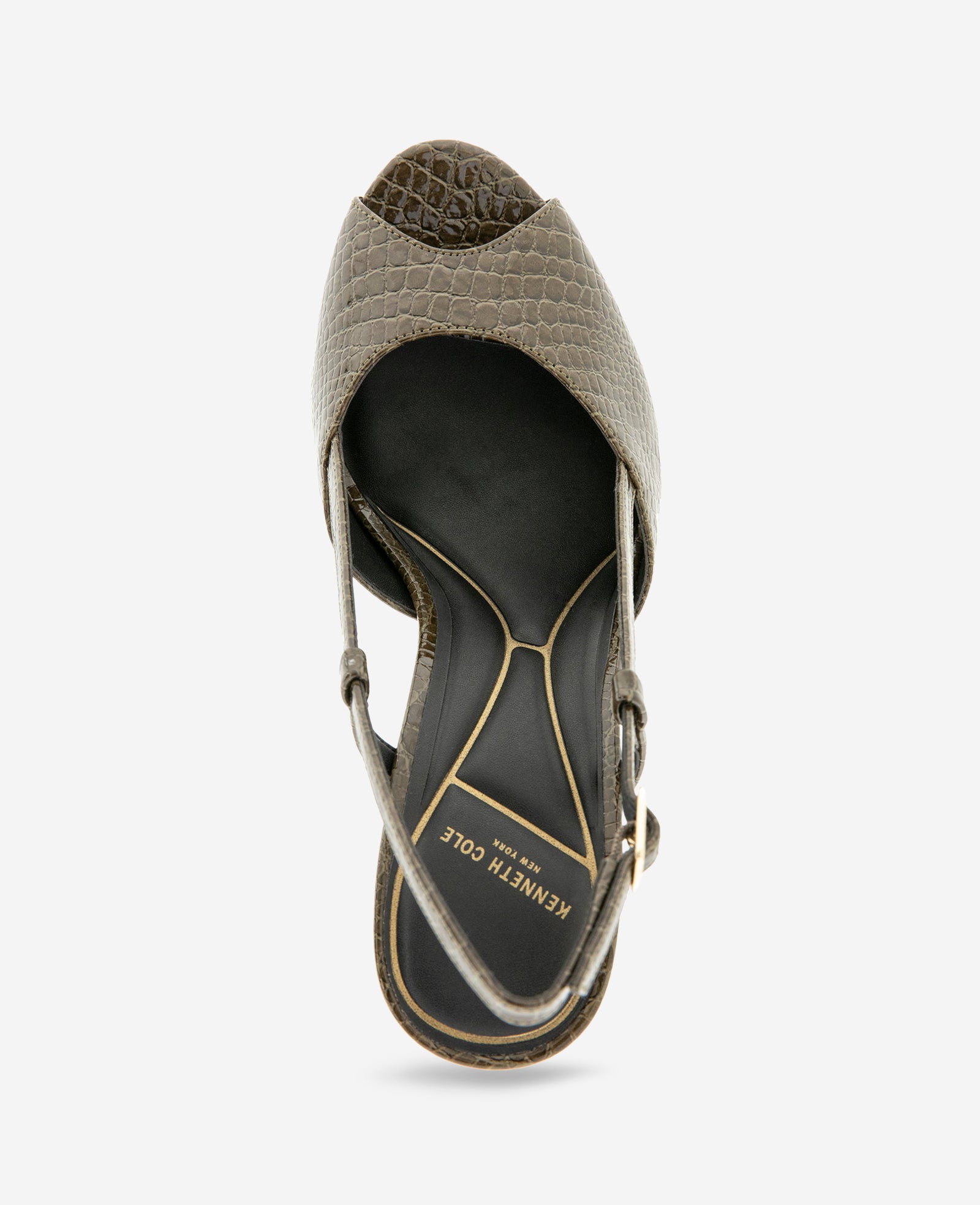 Kenneth Cole Reaction Londyn décolleté slingback olive croco tacco 9,5 cm