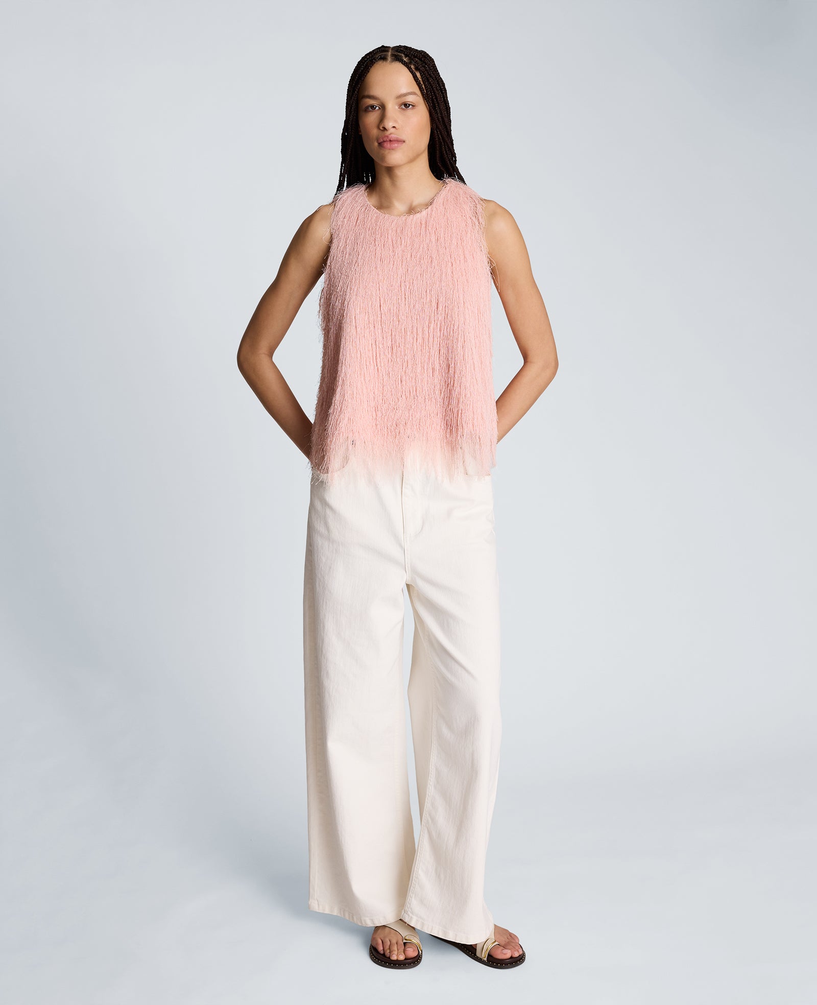 Kenneth Cole Reaction Clothing Feather Swing Tank canotta Pink Vapor in maglia effetto piuma