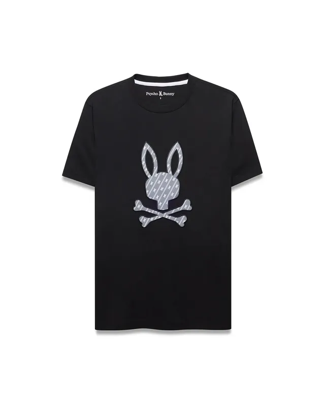 Psycho Bunny Men's Tees Jaden Appliqué Graphic Tee t-shirt nera cotone