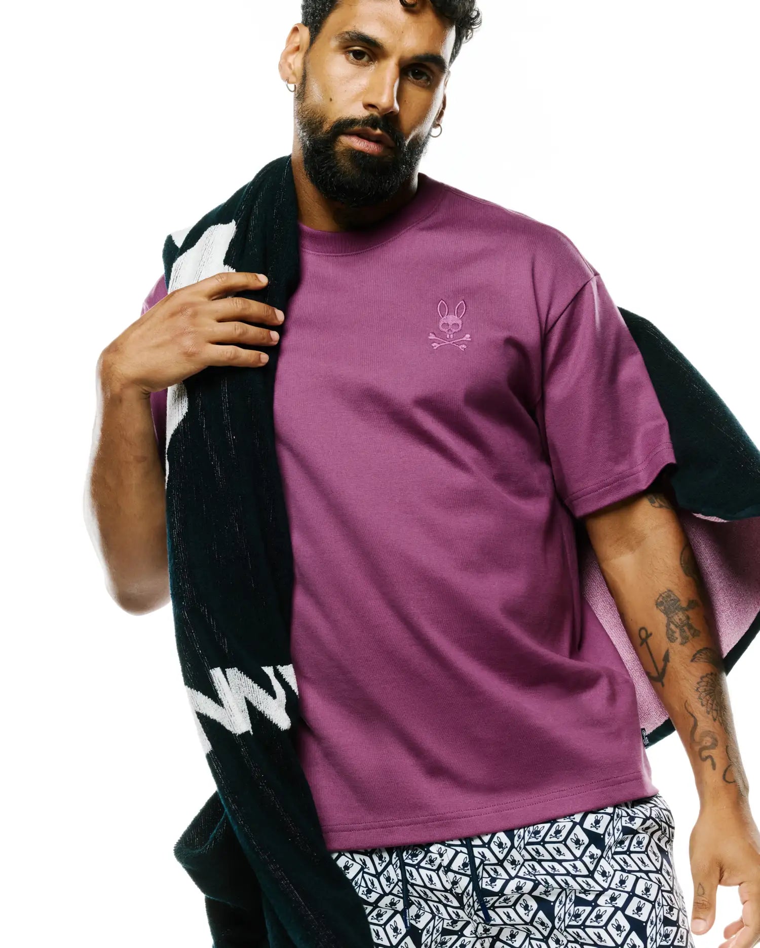 Psycho Bunny Men's Tees Oscar Oversized Tee maglietta viola