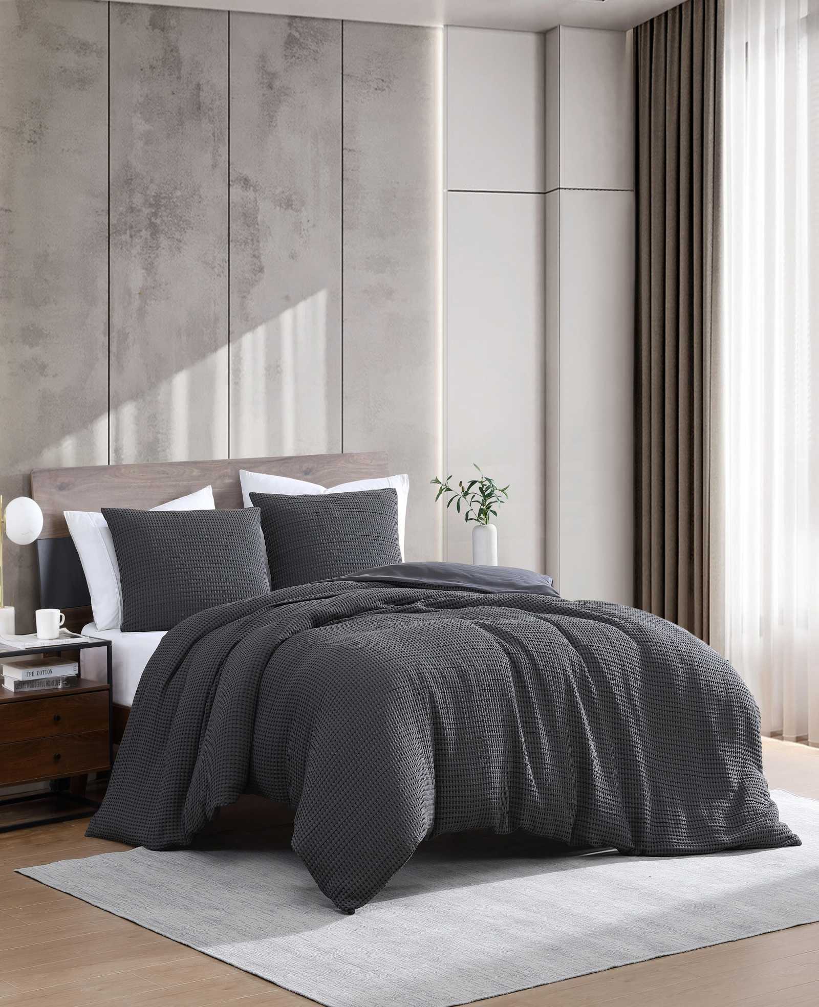 Kenneth Cole Reaction Solid Waffle Duvet Set set copripiumino antracite queen