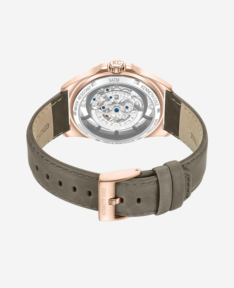 Kenneth Cole Reaction Watches Skeleton Automatic Strap Watch orologio automatico kaki