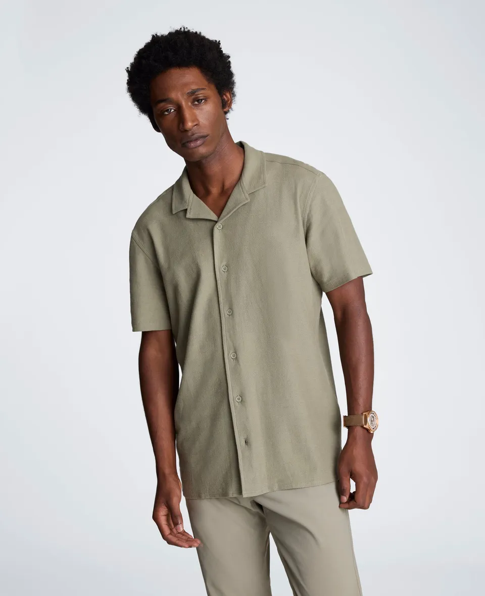 Kenneth Cole Reaction Clothing Knit Camp Shirt camicia uomo Sage in cotone stretch