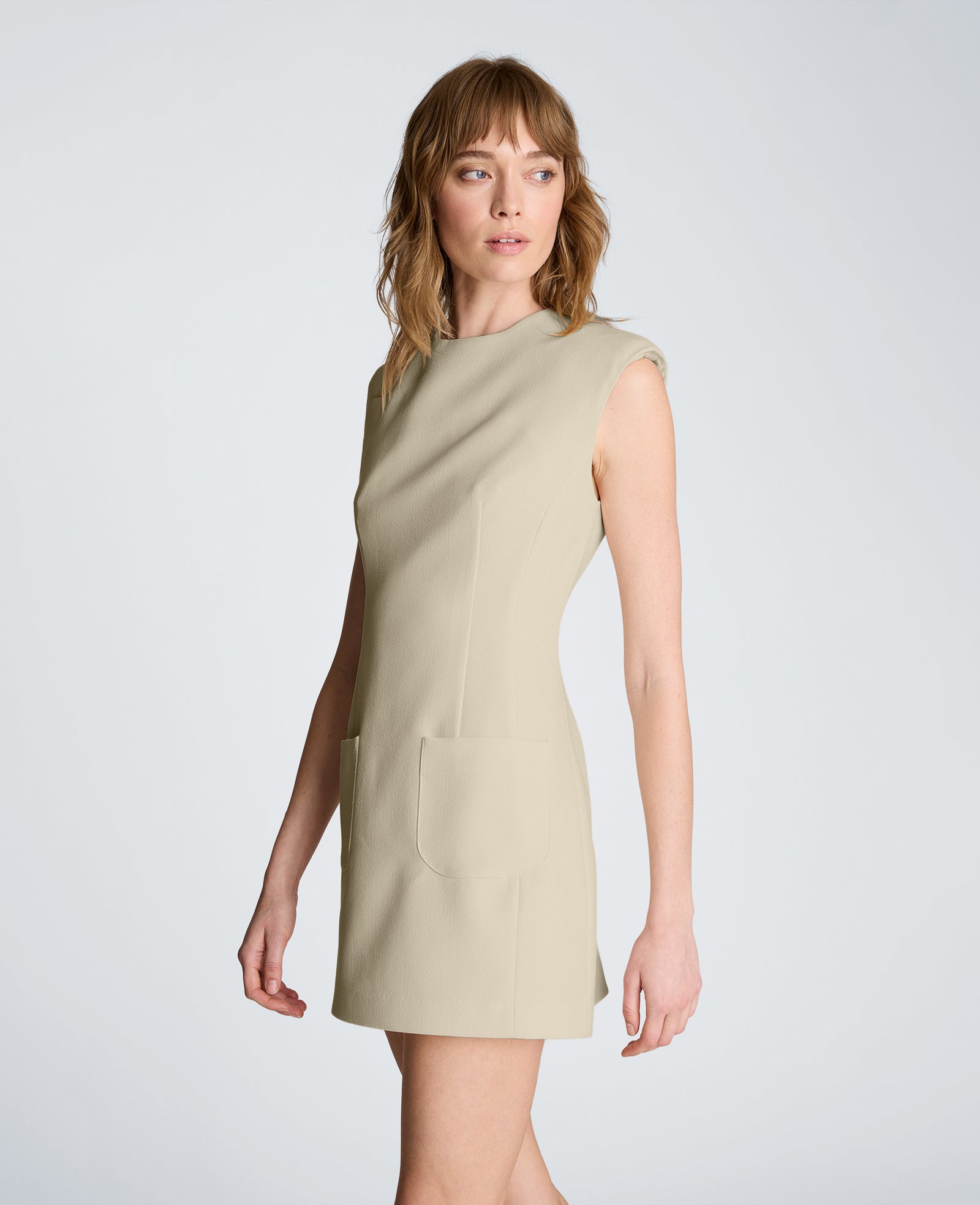 Kenneth Cole Reaction Clothing Sleeveless Suit Mini Dress abito Eggshell