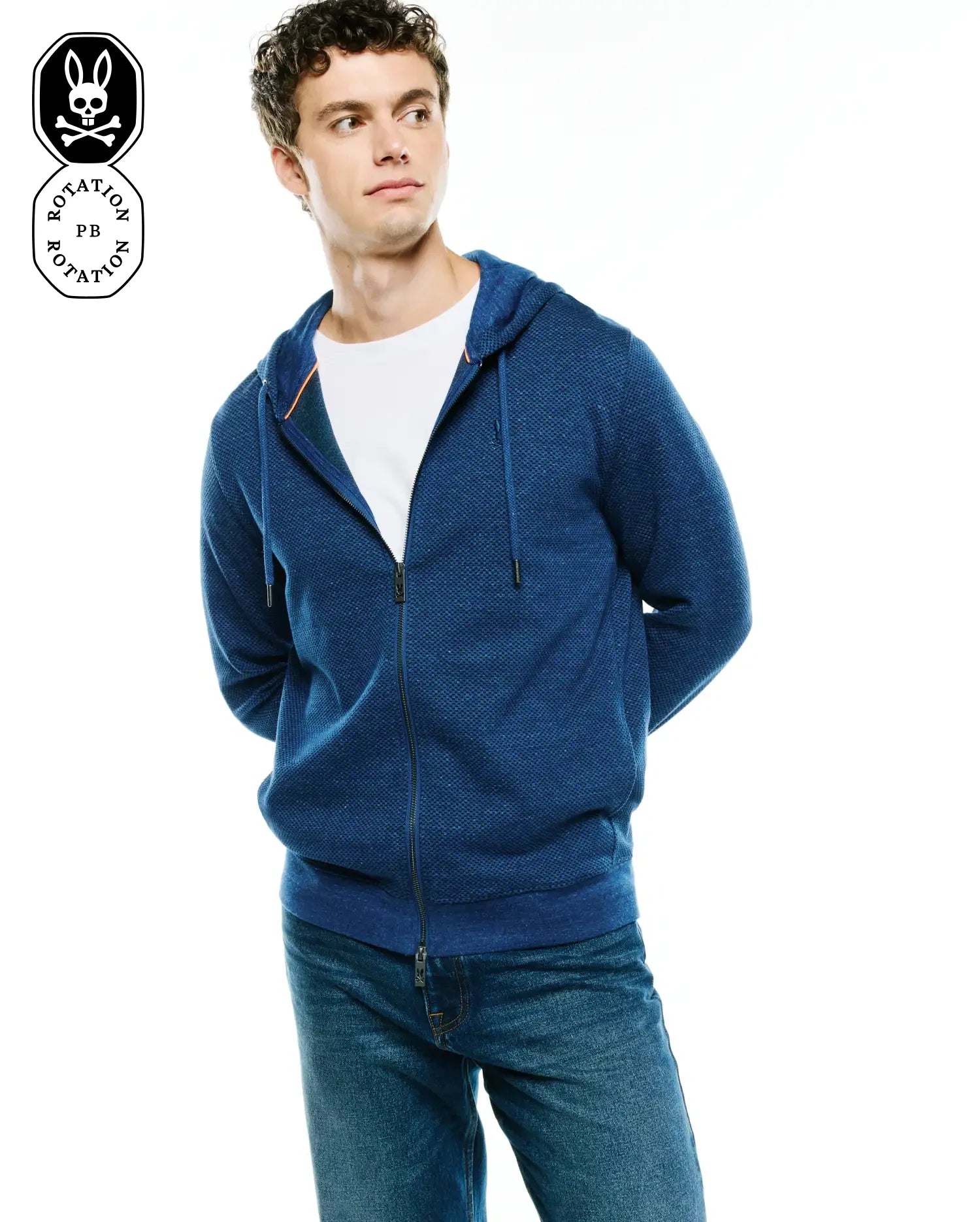 Psycho Bunny Men's Sweatshirts & Hoodies Marc felpa con zip blu elasticizzata