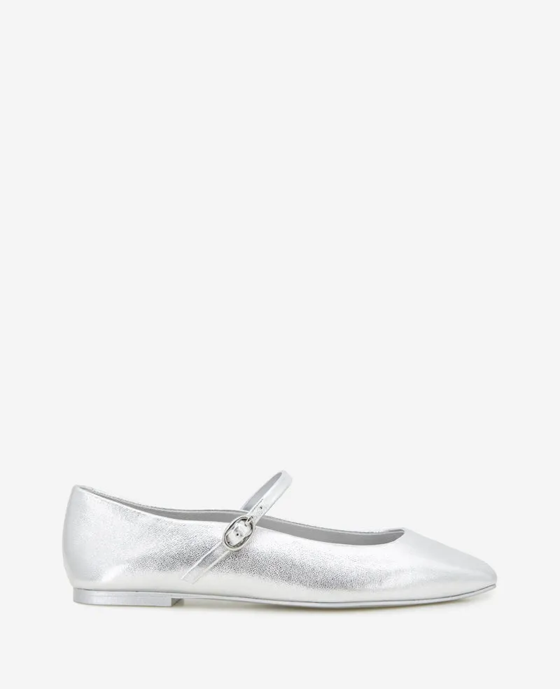 Kenneth Cole Reaction Shoes Jasper Metallic Leather Ballet Flat ballerine argento pelle