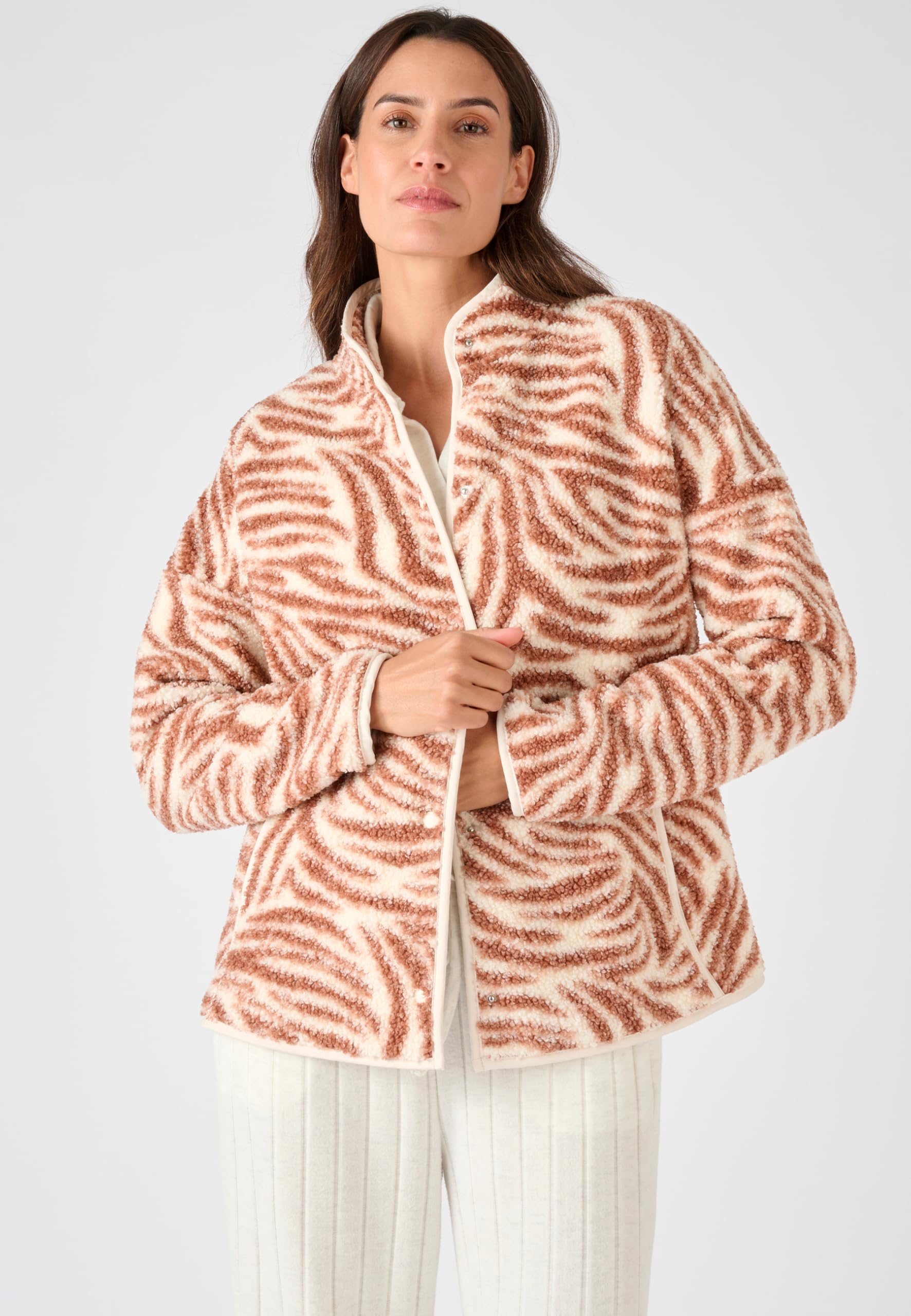 Damart Prêt-à-porter giacca termica in maglia pecora donna marrone stampata XS 34-36