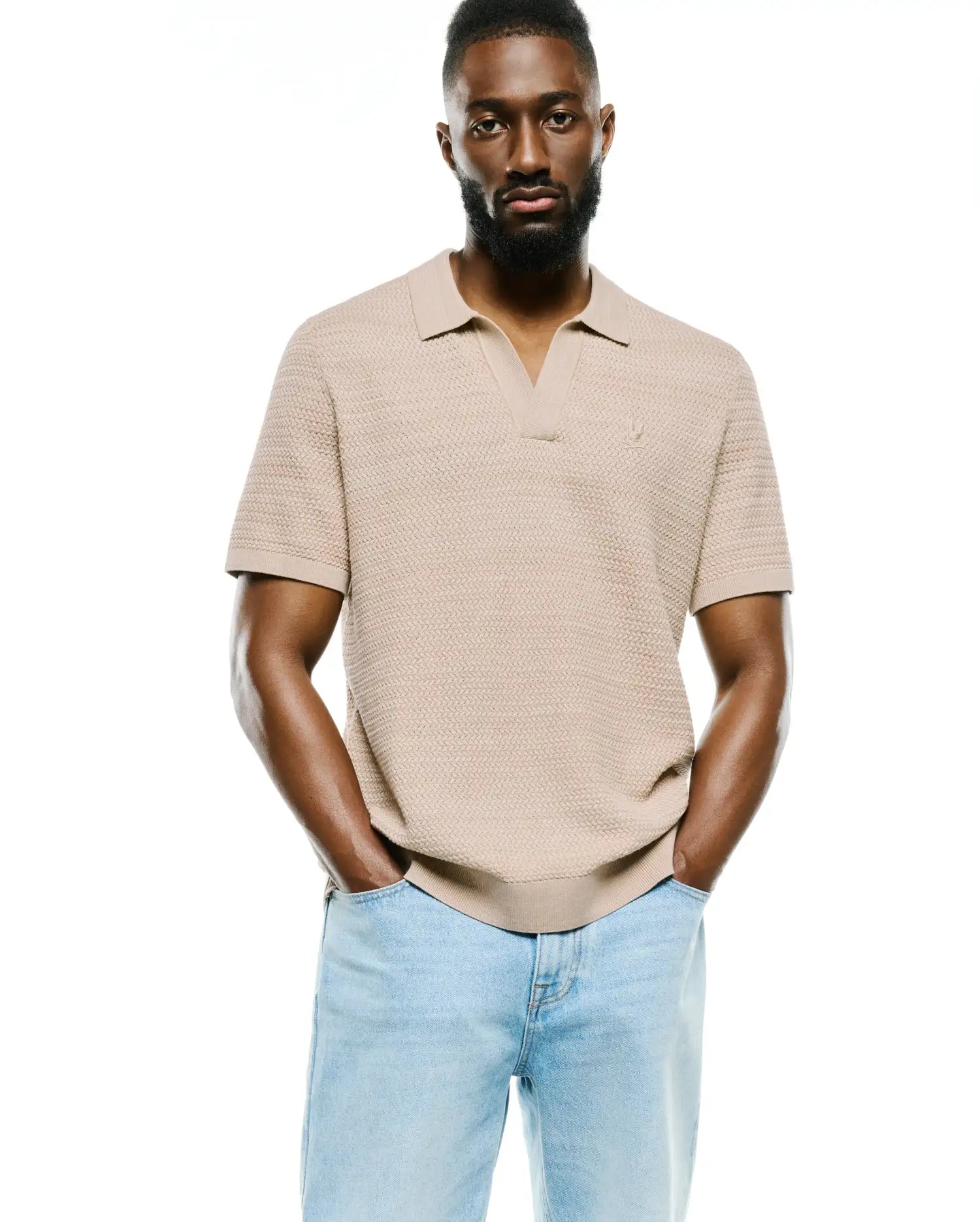 Psycho Bunny Men's Polos Devon Braided Knit Polo polo beige cotone