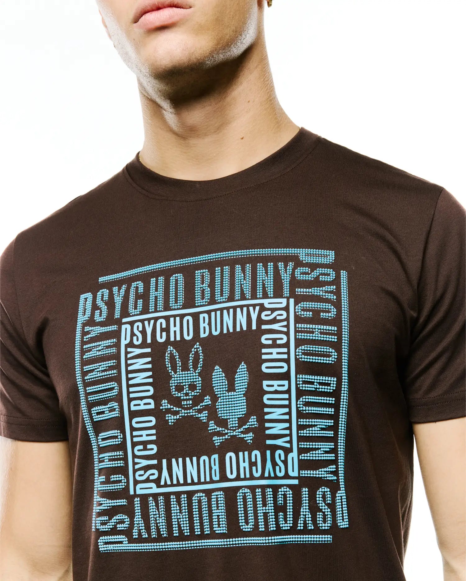 Psycho Bunny Men's Tees Raj Wordmark Graphic T-shirt Java in cotone Pima
