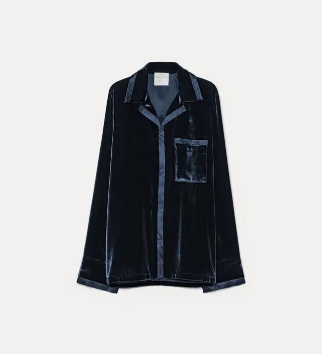 Forte camicie silk and viscose velvet pyjama shirt camicia nera