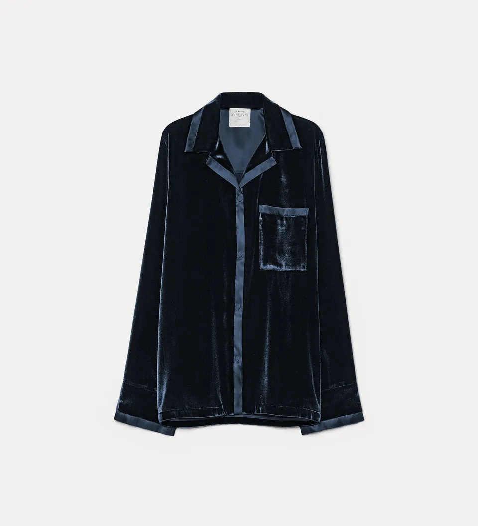 Forte camicie silk and viscose velvet pyjama shirt camicia nera
